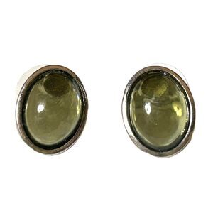 Pre-owned Gold Plated Women's Oval Olive Green Stud Earrings